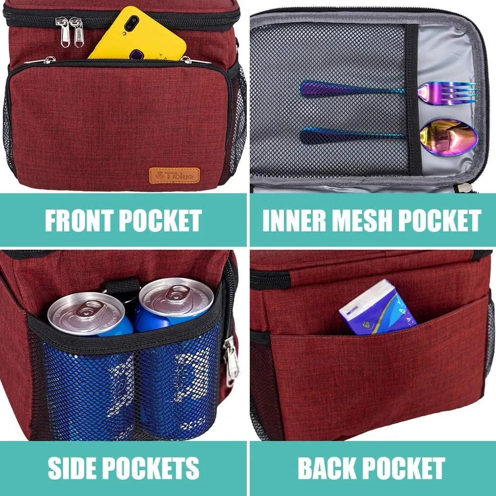 Tiblue Insulated Reusable Lunch Bag for Adults/Kids, Leakproof Freezable Cooler with Adjustable Strap for Work, School, Picnics, Beach