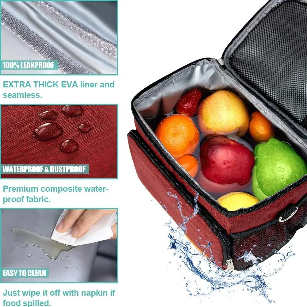 Tiblue Insulated Reusable Lunch Bag for Adults/Kids, Leakproof Freezable Cooler with Adjustable Strap for Work, School, Picnics, Beach