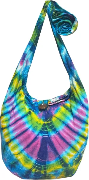 Tie Dye Crossbody Bag – Hippie Hobo Shoulder Purse – Handmade Colorful Artsy Sling Handbag – Medium 33”