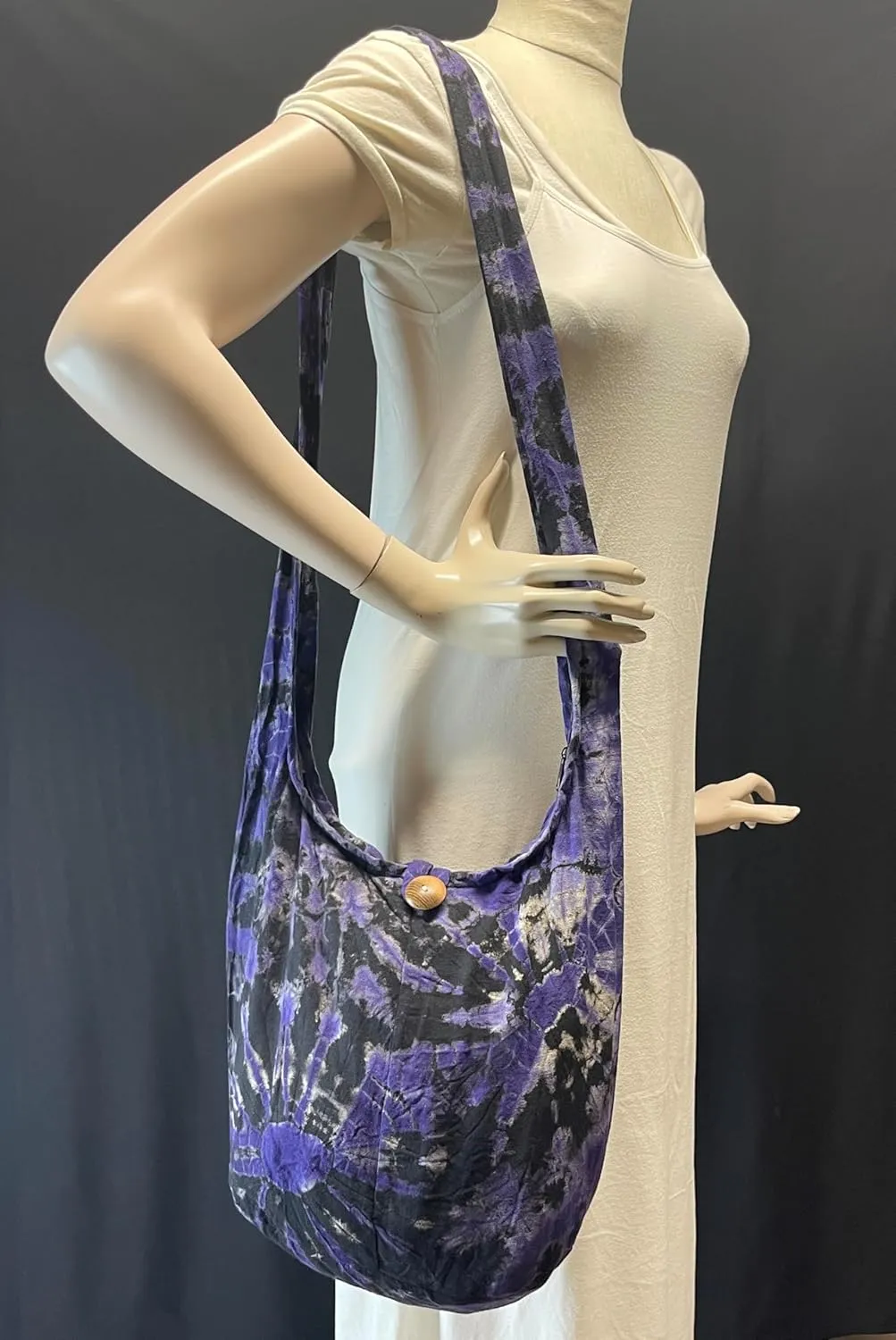 Tie Dye Crossbody Bag – Hippie Hobo Shoulder Purse – Handmade Colorful Artsy Sling Handbag – Medium 33”