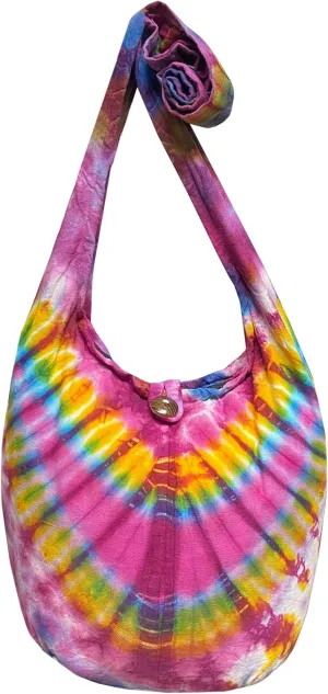 Tie Dye Crossbody Bag – Hippie Hobo Shoulder Purse – Handmade Colorful Artsy Sling Handbag – Medium 33”