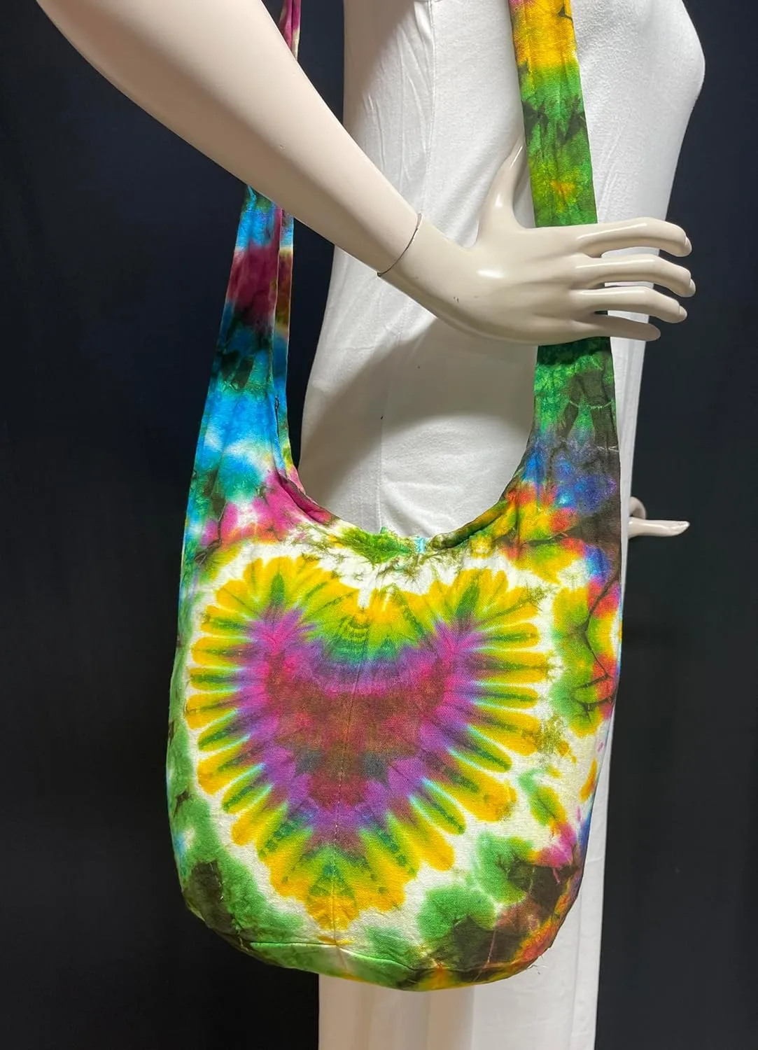Tie Dye Crossbody Bag – Hippie Hobo Shoulder Purse – Handmade Colorful Artsy Sling Handbag – Medium 33”