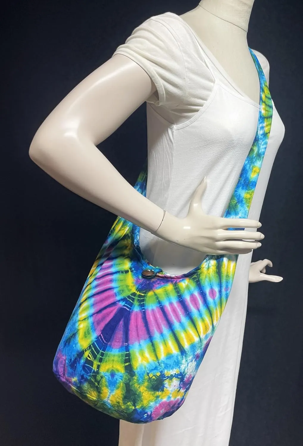 Tie Dye Crossbody Bag – Hippie Hobo Shoulder Purse – Handmade Colorful Artsy Sling Handbag – Medium 33”