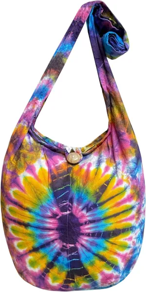 Tie Dye Crossbody Bag – Hippie Hobo Shoulder Purse – Handmade Colorful Artsy Sling Handbag – Medium 33”