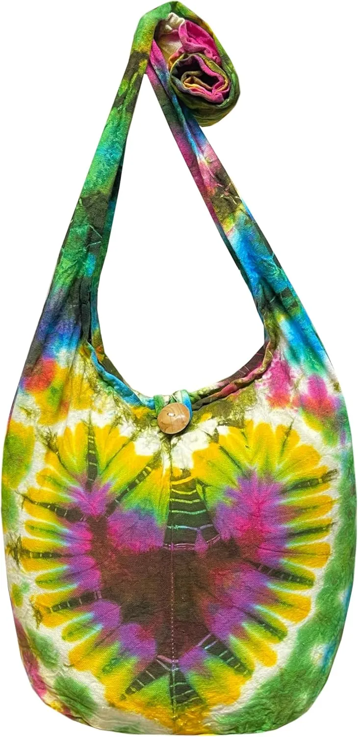 Tie Dye Crossbody Bag – Hippie Hobo Shoulder Purse – Handmade Colorful Artsy Sling Handbag – Medium 33”