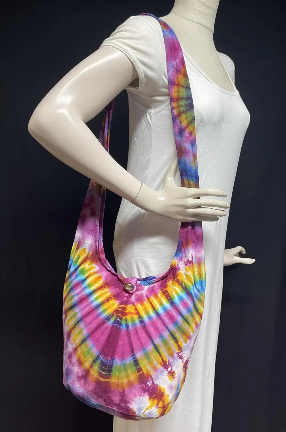 Tie Dye Crossbody Bag – Hippie Hobo Shoulder Purse – Handmade Colorful Artsy Sling Handbag – Medium 33”
