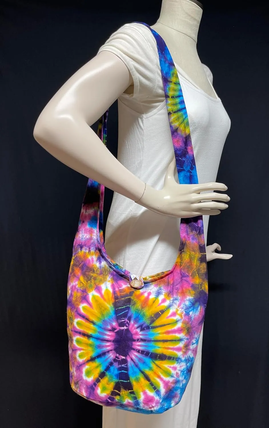 Tie Dye Crossbody Bag – Hippie Hobo Shoulder Purse – Handmade Colorful Artsy Sling Handbag – Medium 33”