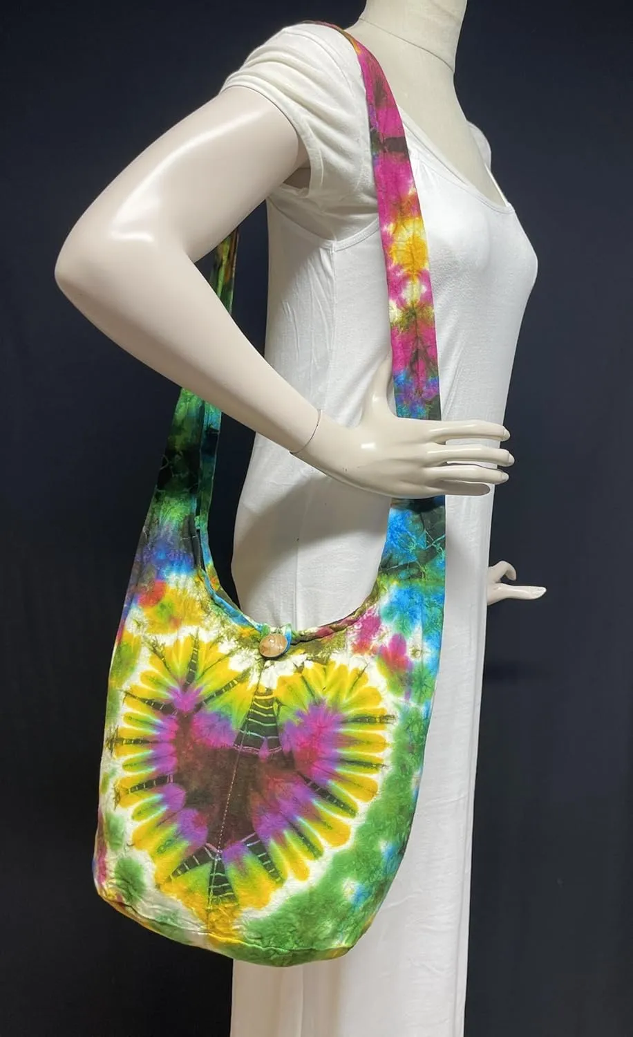 Tie Dye Crossbody Bag – Hippie Hobo Shoulder Purse – Handmade Colorful Artsy Sling Handbag – Medium 33”