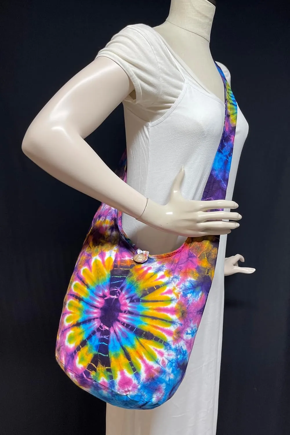 Tie Dye Crossbody Bag – Hippie Hobo Shoulder Purse – Handmade Colorful Artsy Sling Handbag – Medium 33”