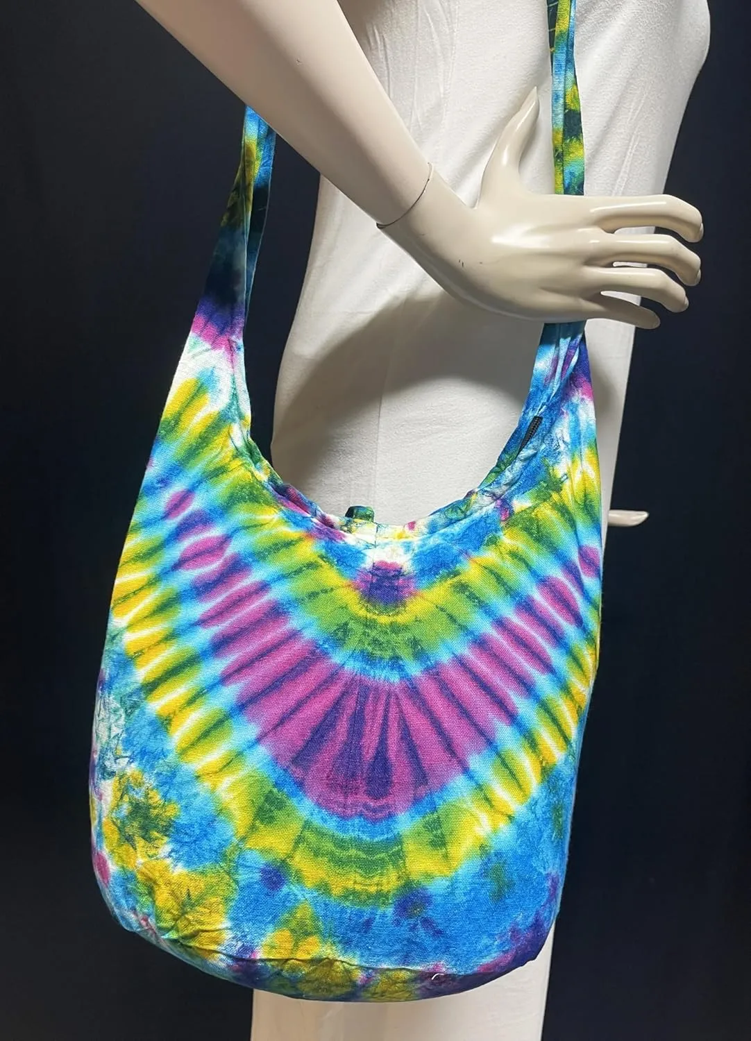 Tie Dye Crossbody Bag – Hippie Hobo Shoulder Purse – Handmade Colorful Artsy Sling Handbag – Medium 33”