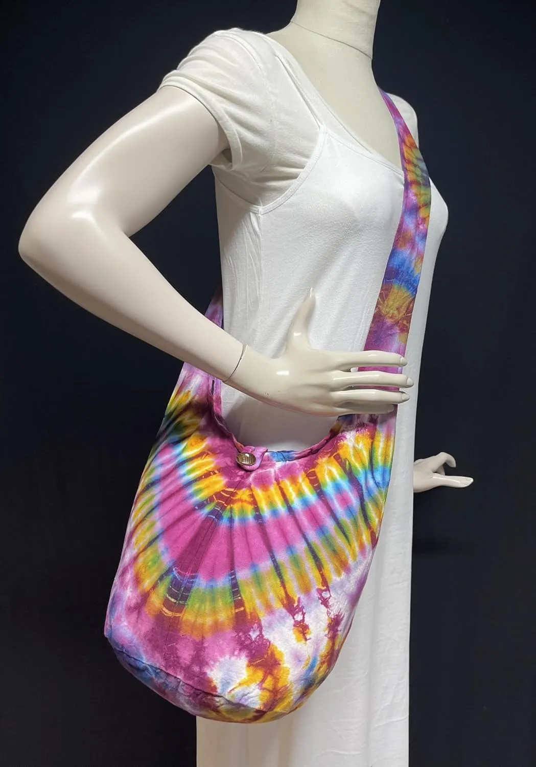 Tie Dye Crossbody Bag – Hippie Hobo Shoulder Purse – Handmade Colorful Artsy Sling Handbag – Medium 33”
