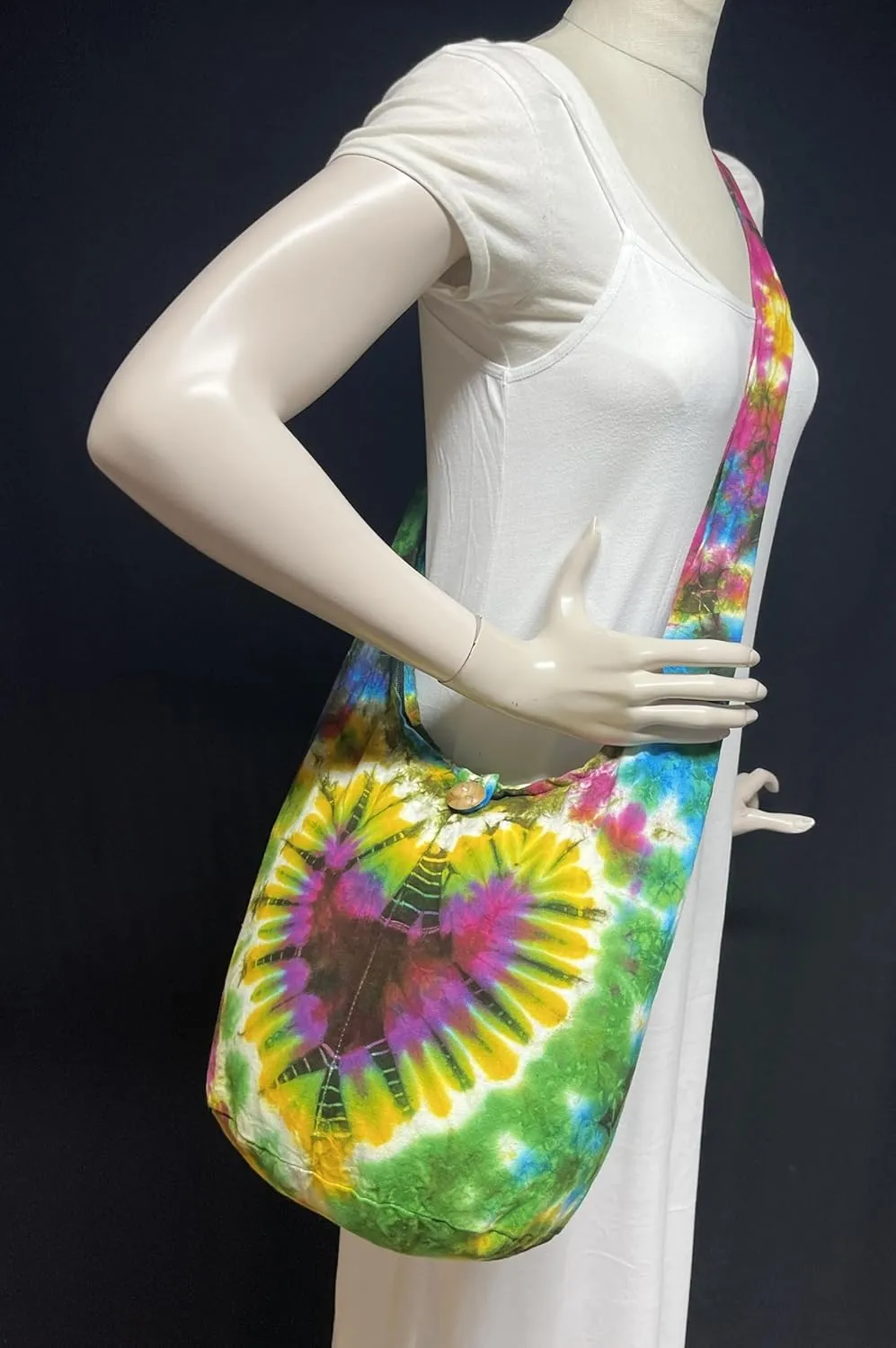 Tie Dye Crossbody Bag – Hippie Hobo Shoulder Purse – Handmade Colorful Artsy Sling Handbag – Medium 33”