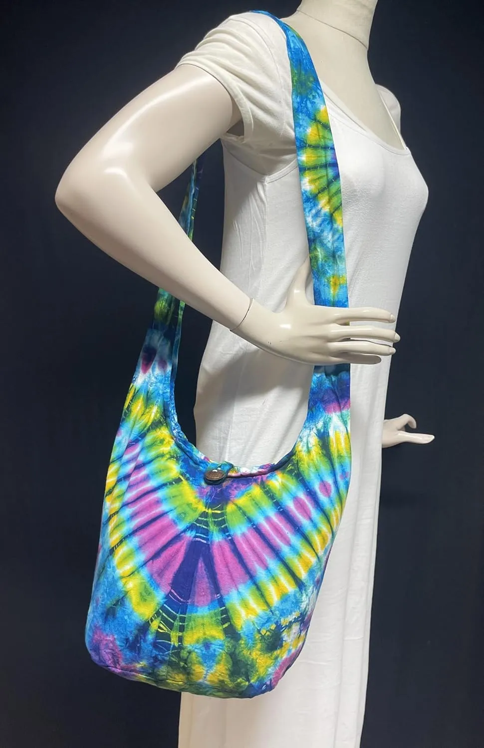 Tie Dye Crossbody Bag – Hippie Hobo Shoulder Purse – Handmade Colorful Artsy Sling Handbag – Medium 33”
