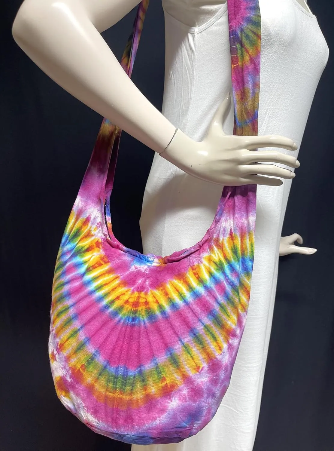 Tie Dye Crossbody Bag – Hippie Hobo Shoulder Purse – Handmade Colorful Artsy Sling Handbag – Medium 33”