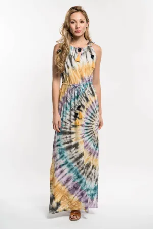 Tie Dye Festival Maxi Dress with Tassels