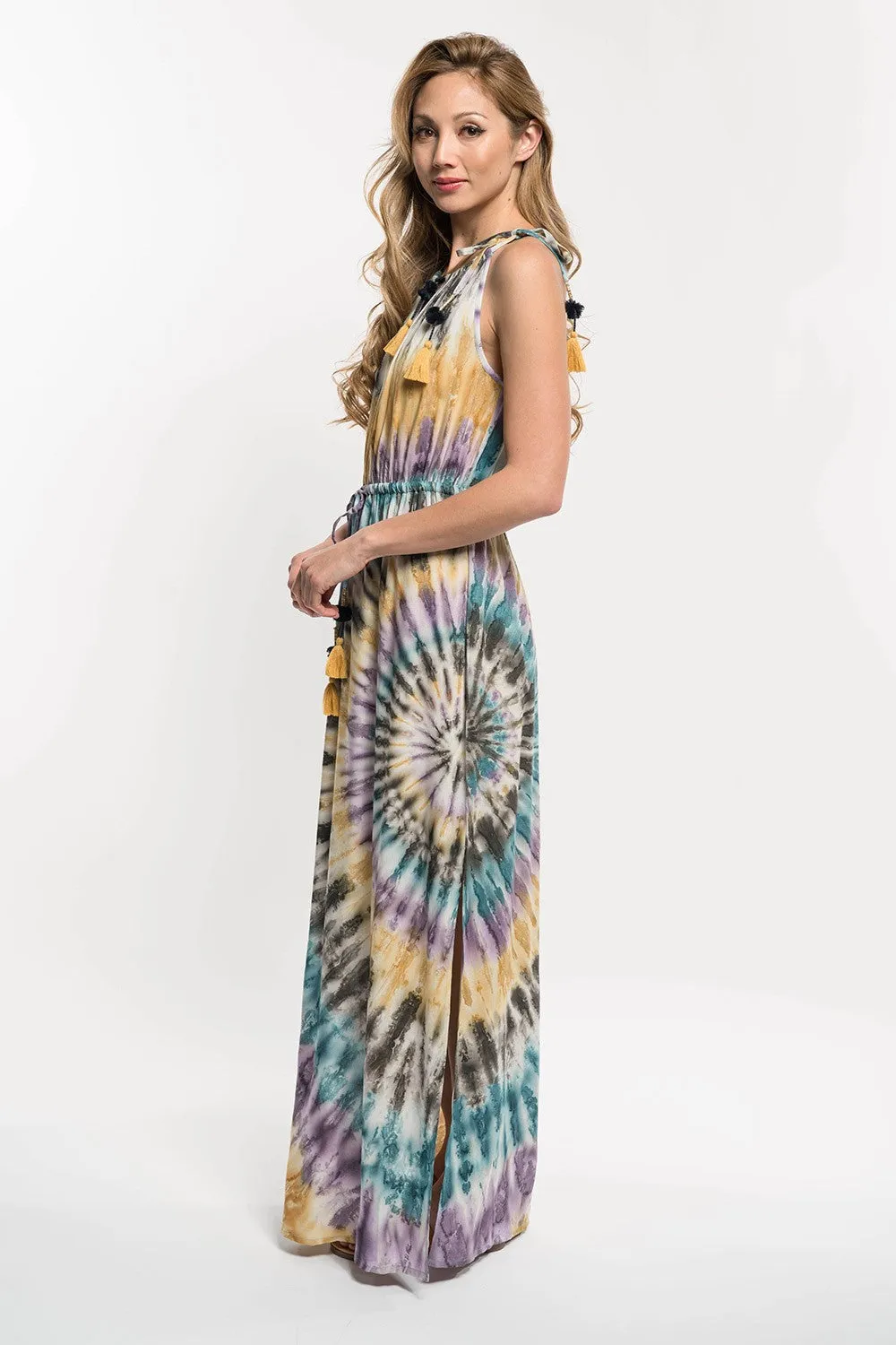 Tie Dye Festival Maxi Dress with Tassels