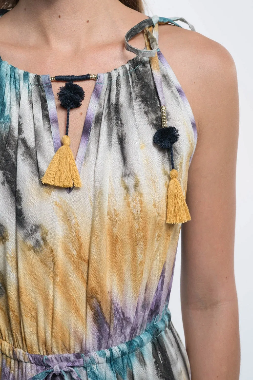 Tie Dye Festival Maxi Dress with Tassels