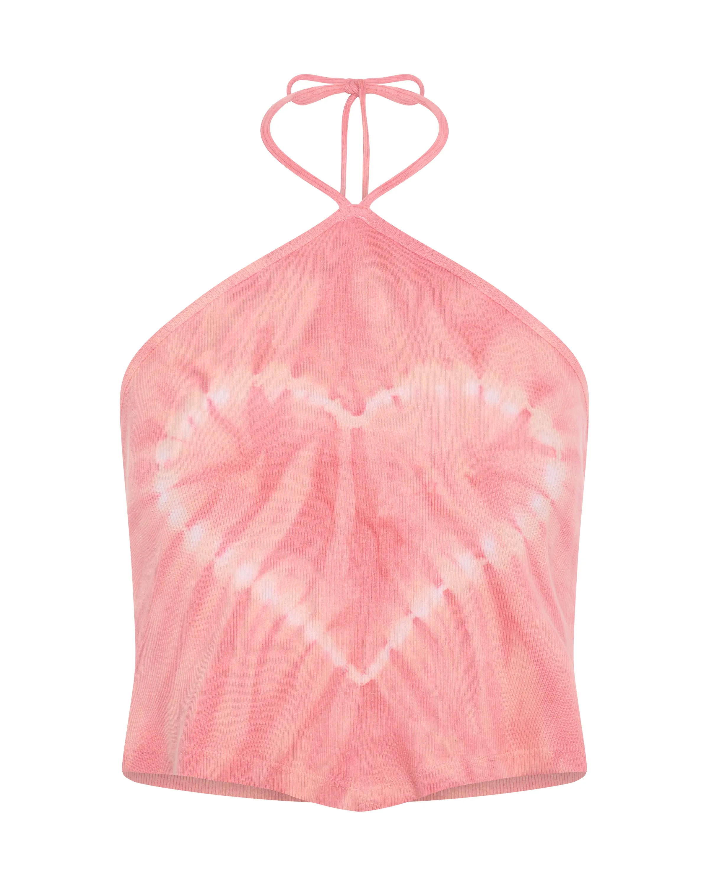 Tie Dye Heart Cropped Halter Neck Top - Pink