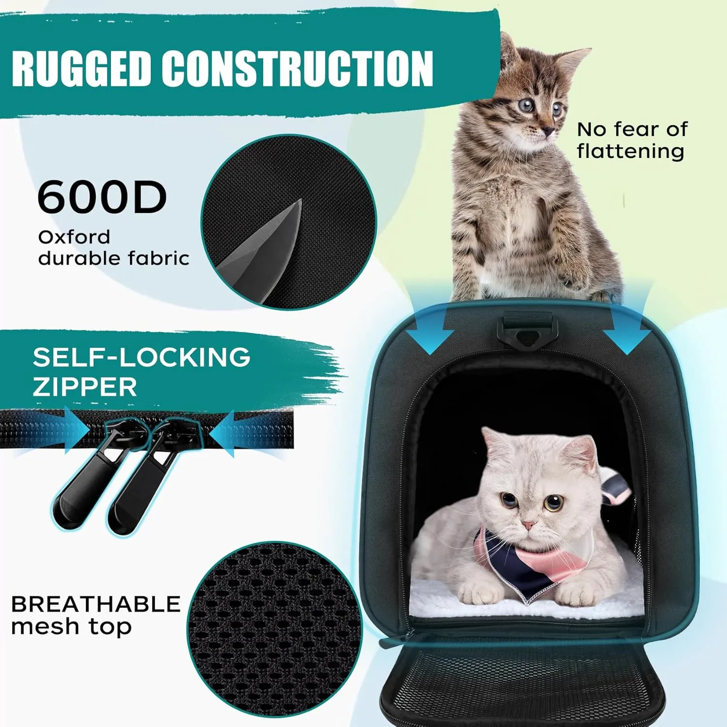 Top tasta Dog Cat Carrier Pet Carriers for Small Medium Large Cats Dogs Carrier Under 25 Lbs Soft Sided Small Puppy Dog Carrier Portable Foldable Dog Cat Travel Carrier （Black 20 * 13 * 13）