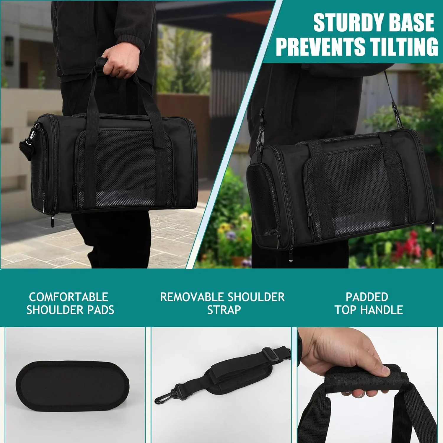 Top tasta Dog Cat Carrier Pet Carriers for Small Medium Large Cats Dogs Carrier Under 25 Lbs Soft Sided Small Puppy Dog Carrier Portable Foldable Dog Cat Travel Carrier （Black 20 * 13 * 13）