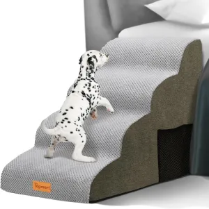Topmart High Density Foam Dog Steps 4 Tiers,Extra Wide Deep Pet Steps,Non-Slip Pet Stairs,Dog Ramp for Bed,Soft Foam Dog Ladder,Best for Older Dogs Injured,Older Pets,Cats with Joint Pain