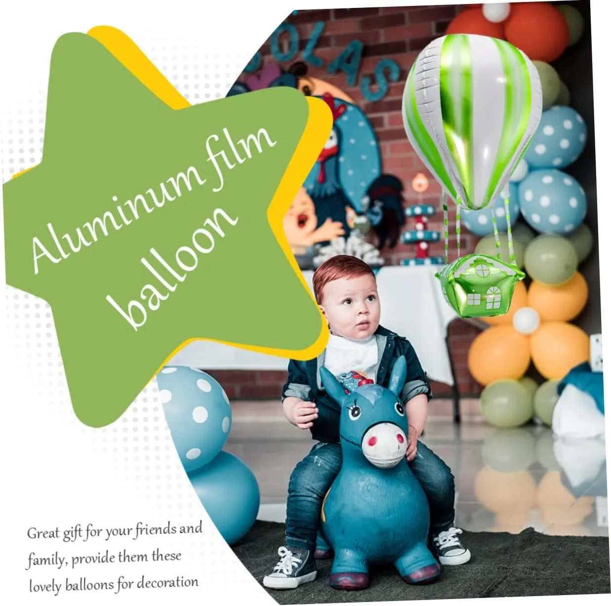 Totority 3sets Hot Air Foil Balloon Decorations Aluminum Film Balloons Boys and Girls Birthday Party Bulk 4pcs*3