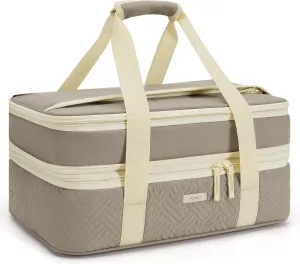 TOURIT Double Decker Insulated Casserole Carrier for Hot or Cold Food Expandable Thermal Food Carrier for Picnic Cookouts Potluck Parties Fits 9" x 13" Baking Dish