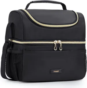 TOURIT Insulated Lunch Bag with Dual Compartment, Leakproof Cooler Tote for Work Office Picnic, Thermal Food Container Black