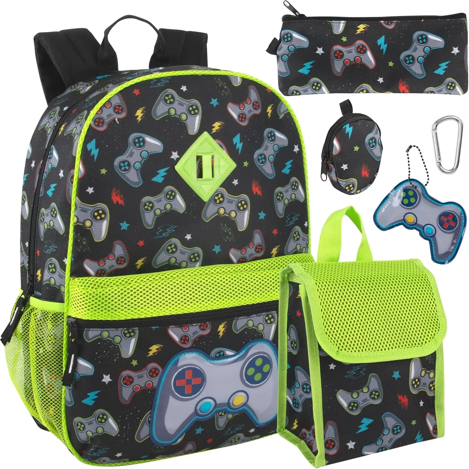 Trail maker Boys 6 in 1 School Backpack Set with Lunch Box, Pencil Case, Water Bottle, Keychain Attached (Ready Player)