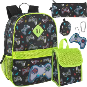 Trail maker Boys 6 in 1 School Backpack Set with Lunch Box, Pencil Case, Water Bottle, Keychain Attached (Ready Player)