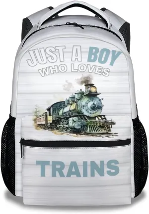 Train School Backpack for Kids, 16 Inch Blue Backpacks for Boys, Cartoon, Durable, Lightweight, Large Capacity Bookbag for Travel