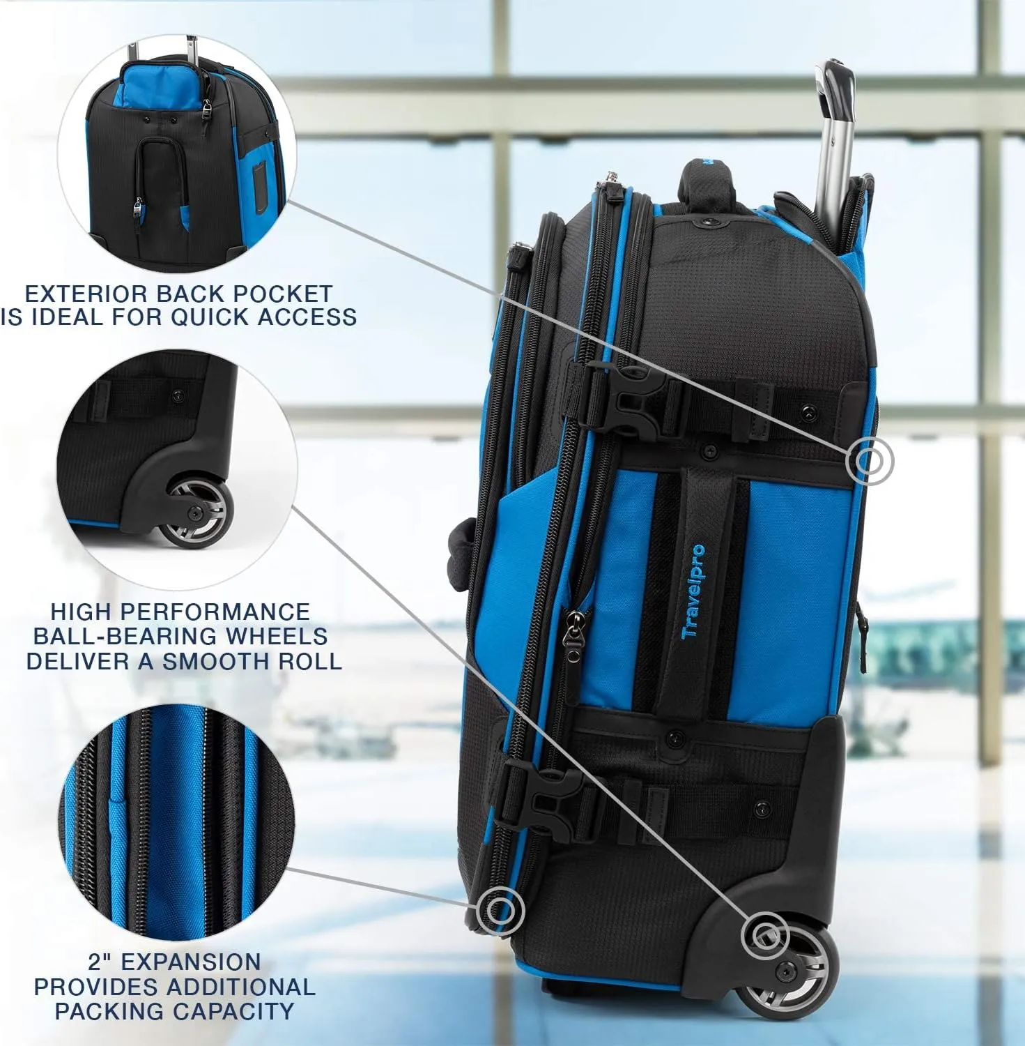 Travelpro Bold Softside Expandable Carry on Rollaboard Luggage, Carry on 22-Inch, Blue/Black