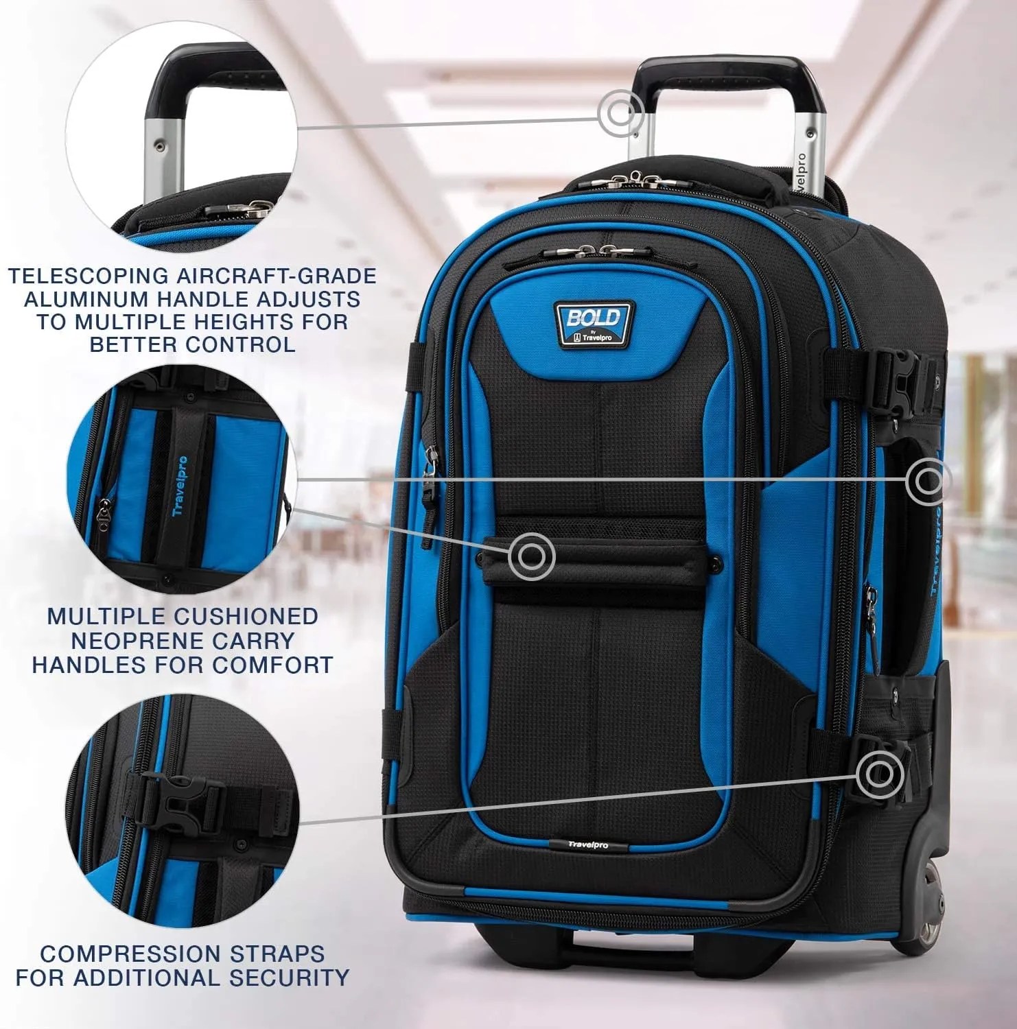 Travelpro Bold Softside Expandable Carry on Rollaboard Luggage, Carry on 22-Inch, Blue/Black