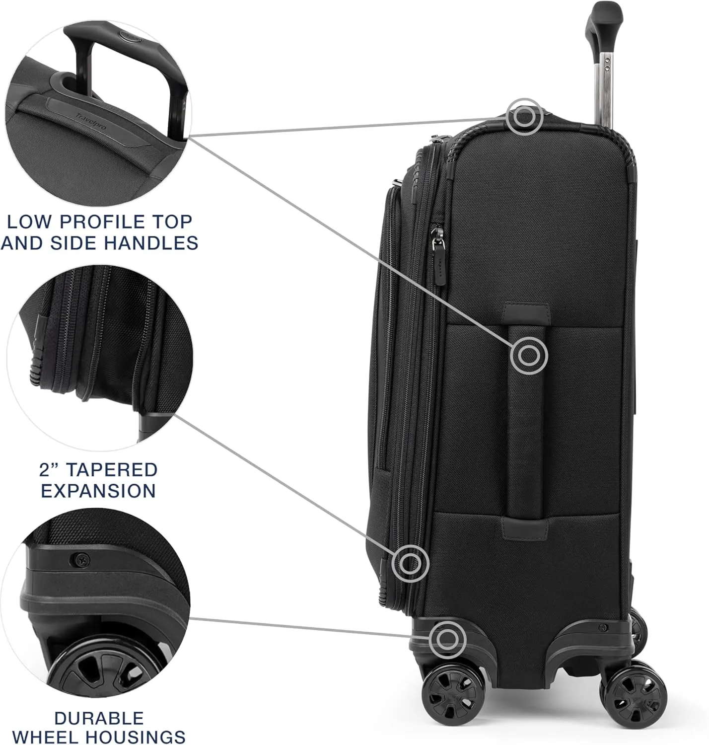 Travelpro Crew Classic Lightweight Softside Expandable Carry on Luggage, 8 Wheel Spinner Suitcase, Men and Women, Carry On 21-Inch, Black