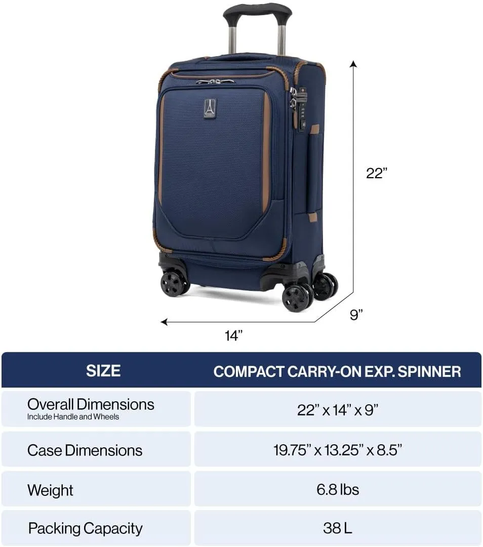 Travelpro Crew Classic Lightweight Softside Expandable Carry on Luggage, 8 Wheel Spinner Suitcase, Men and Women, Compact Carry On 20-Inch, Patriot Blue