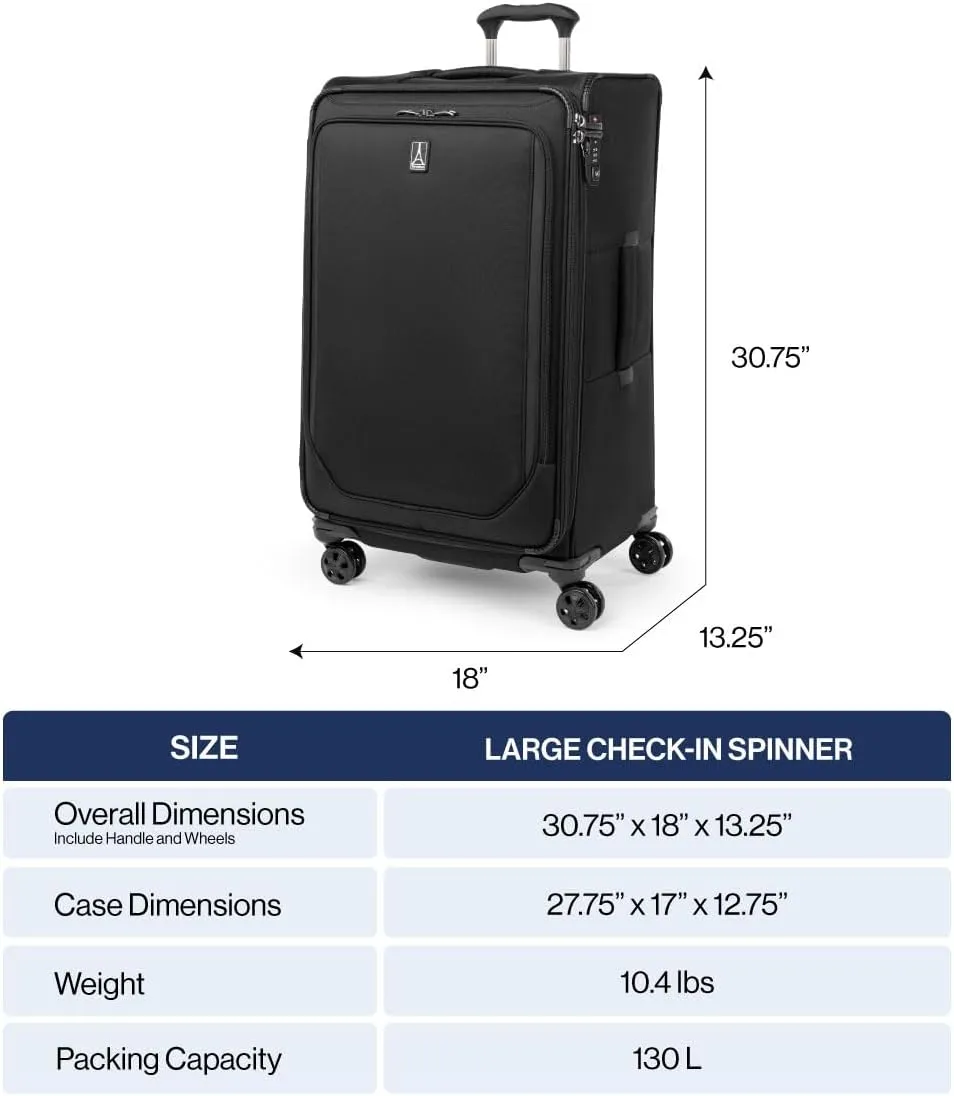 Travelpro Crew Classic Lightweight Softside Expandable Checked Luggage, 8 Wheel Spinner Suitcase, TSA Lock, Men and Women, Checked Large 29-Inch, Black