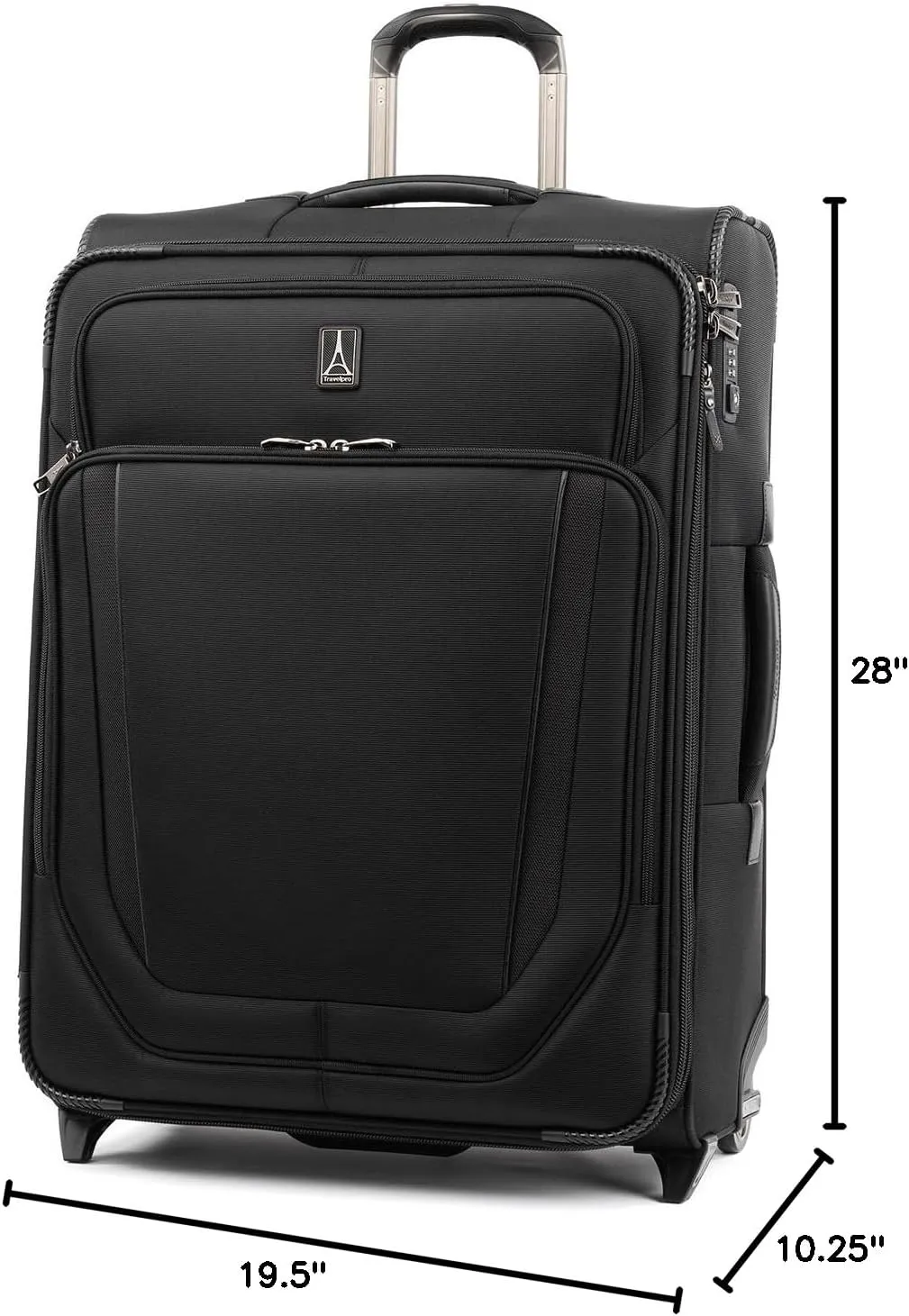 Travelpro Crew Versapack Softside Expandable 2 Wheel Upright Checked Luggage, TSA Lock, Built-in Fold-out Suiter, Men and Women, Jet Black, Checked Medium 26-Inch
