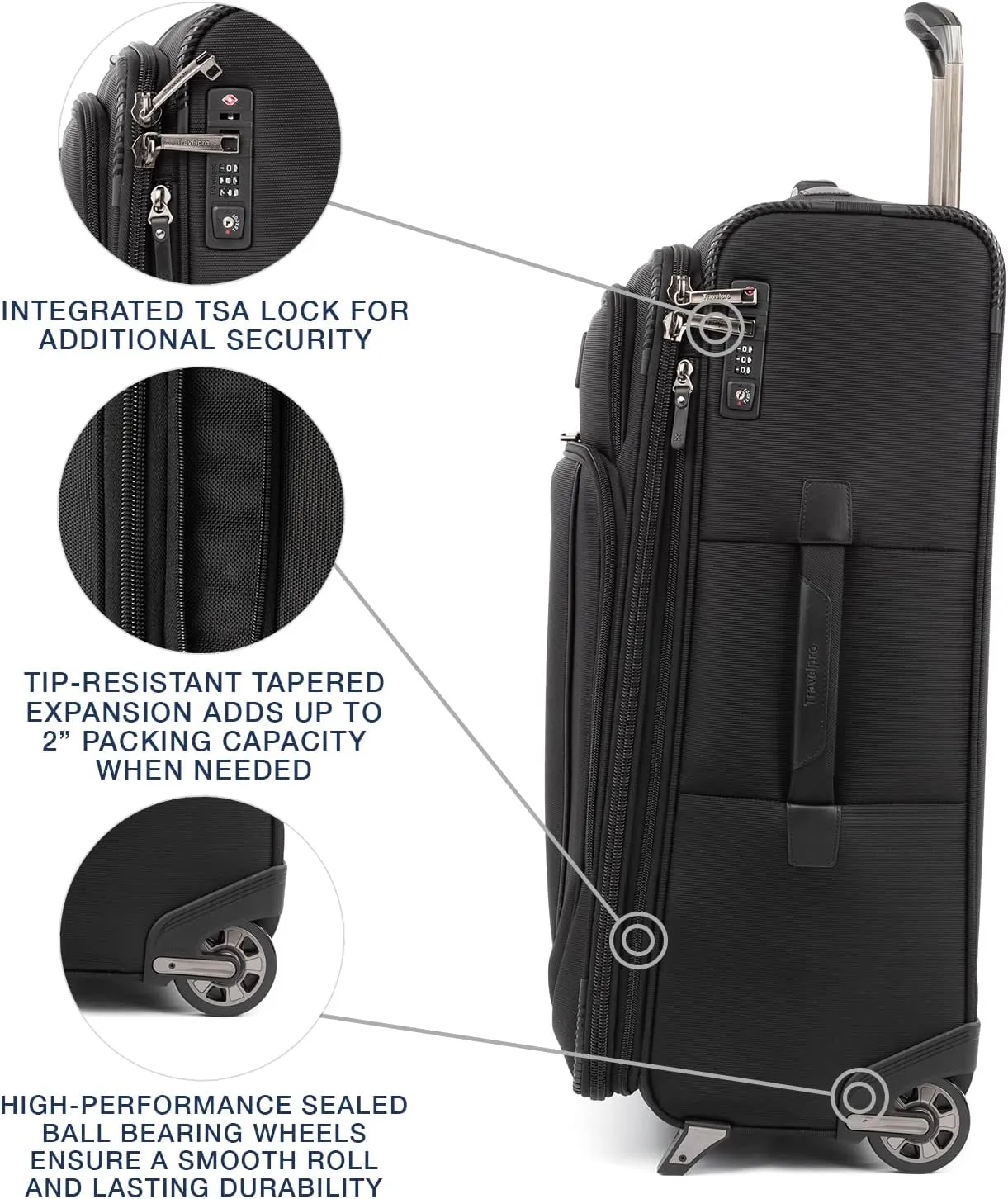 Travelpro Crew Versapack Softside Expandable 2 Wheel Upright Checked Luggage, TSA Lock, Built-in Fold-out Suiter, Men and Women, Jet Black, Checked Medium 26-Inch