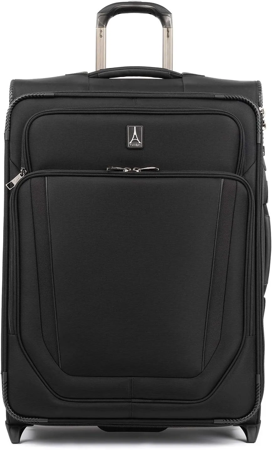 Travelpro Crew Versapack Softside Expandable 2 Wheel Upright Checked Luggage, TSA Lock, Built-in Fold-out Suiter, Men and Women, Jet Black, Checked Medium 26-Inch