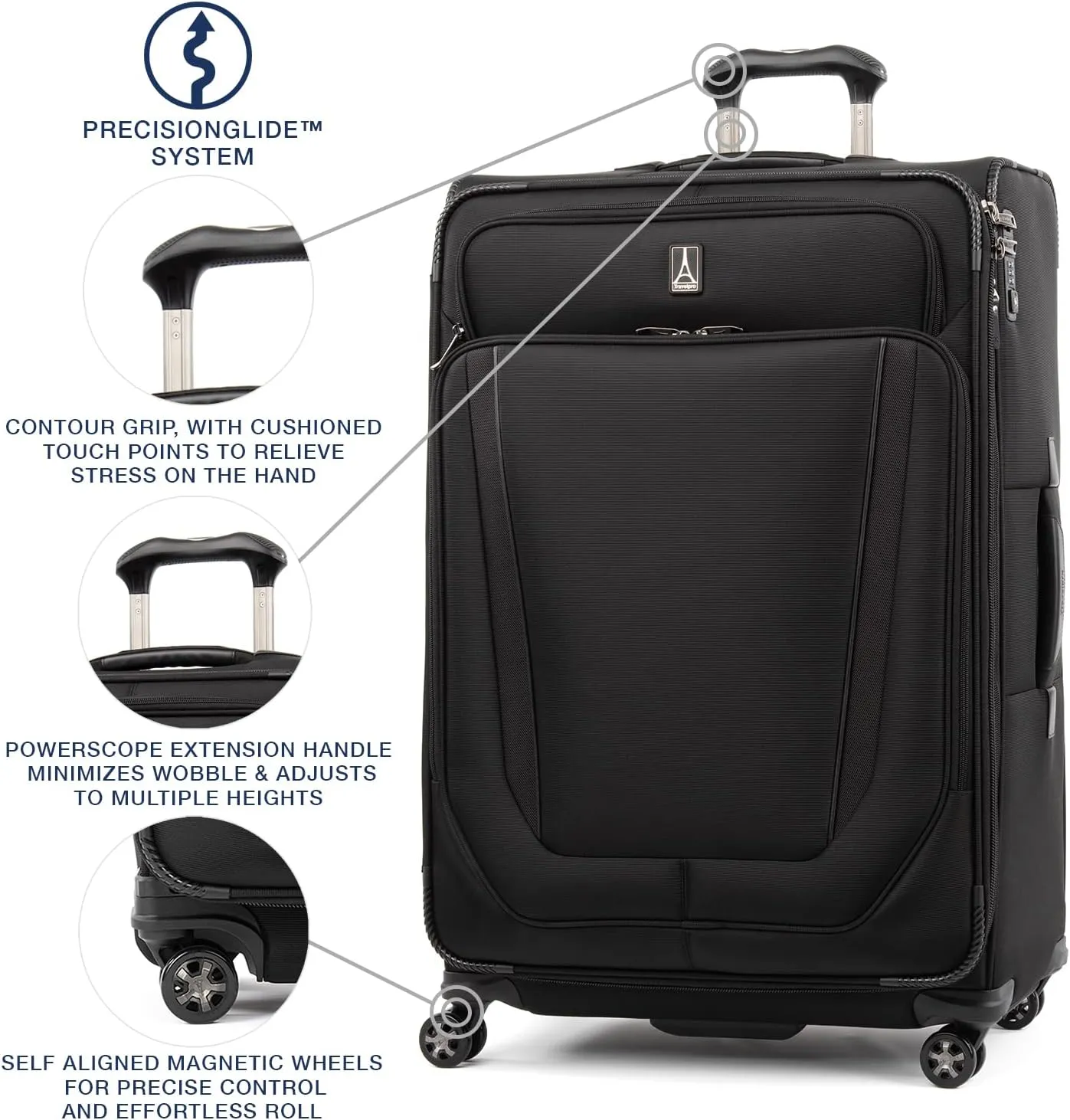 Travelpro Crew Versapack Softside Expandable 8 Spinner Wheel Checked Luggage, Men and Women, Jet Black, Checked Large 29-Inch