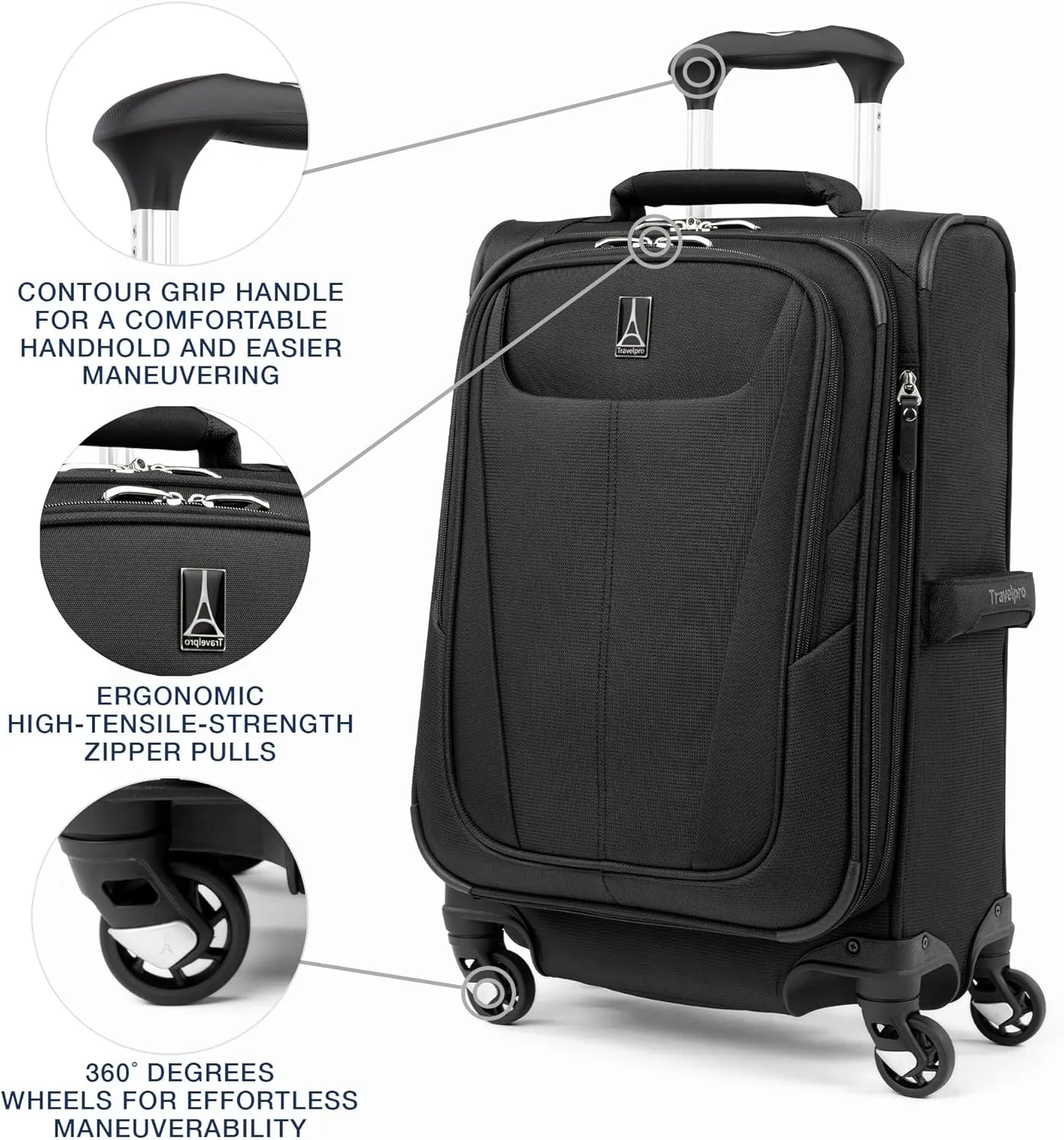 Travelpro Maxlite 5 Softside Expandable Carry on Luggage with 4 Spinner Wheels, Lightweight Suitcase, Men and Women, Black, Compact Carry on 20-Inch