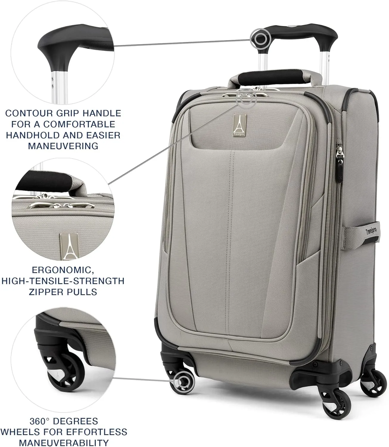 Travelpro Maxlite 5 Softside Expandable Carry on Luggage with 4 Spinner Wheels, Lightweight Suitcase, Men and Women, Champagne, Carry On 21-Inch