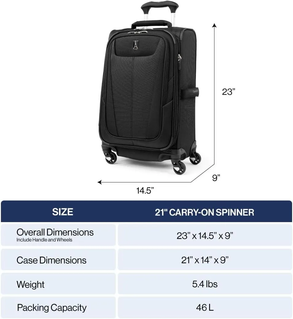 Travelpro Maxlite 5 Softside Expandable Carry on Luggage with 4 Spinner Wheels, Lightweight Suitcase, Men and Women, Champagne, Carry On 21-Inch