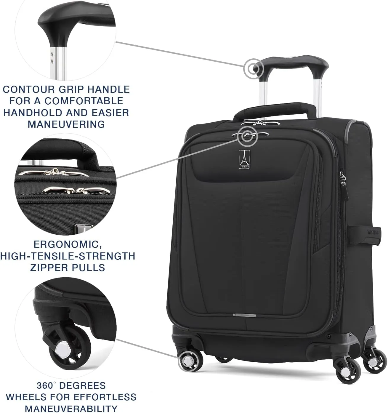 Travelpro Maxlite 5 Softside Expandable Carry on Luggage with 4 Spinner Wheels, Lightweight Suitcase, Men and Women, International, Black, Carry on 19-Inch
