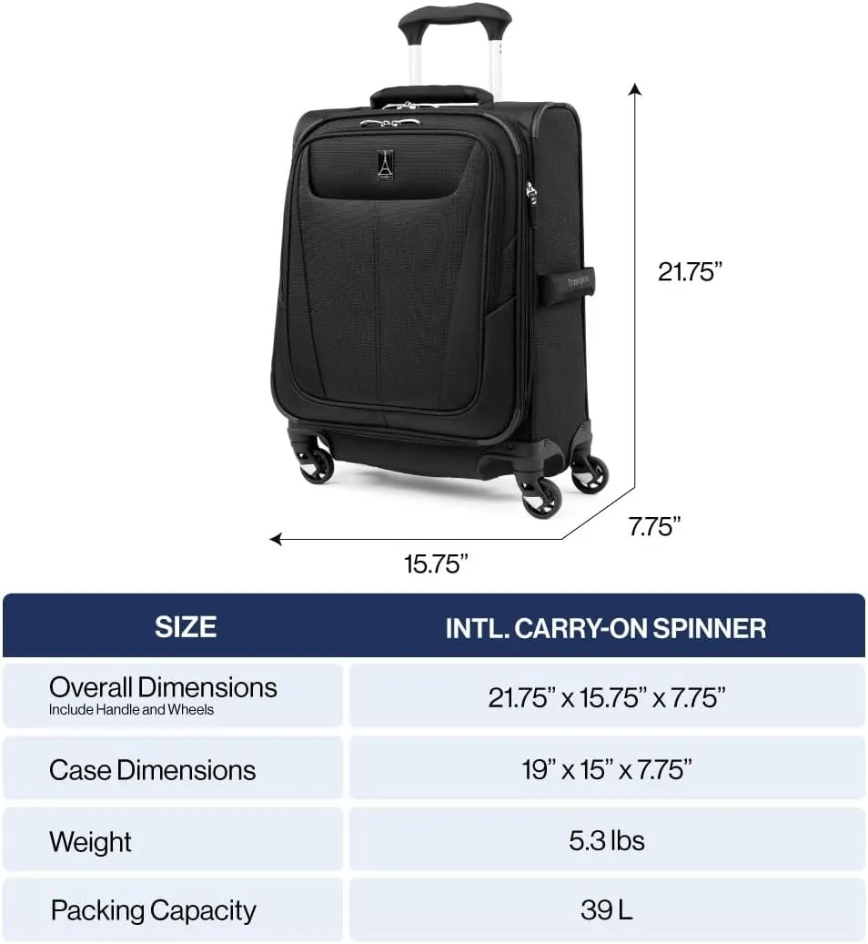 Travelpro Maxlite 5 Softside Expandable Carry on Luggage with 4 Spinner Wheels, Lightweight Suitcase, Men and Women, International, Champagne, Carry on 19-Inch