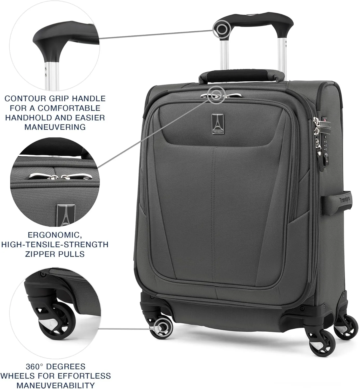 Travelpro Maxlite 5 Softside Expandable Carry on Luggage with 4 Spinner Wheels, Lightweight Suitcase, Men and Women, International, Shadow Grey, Carry on 19-Inch