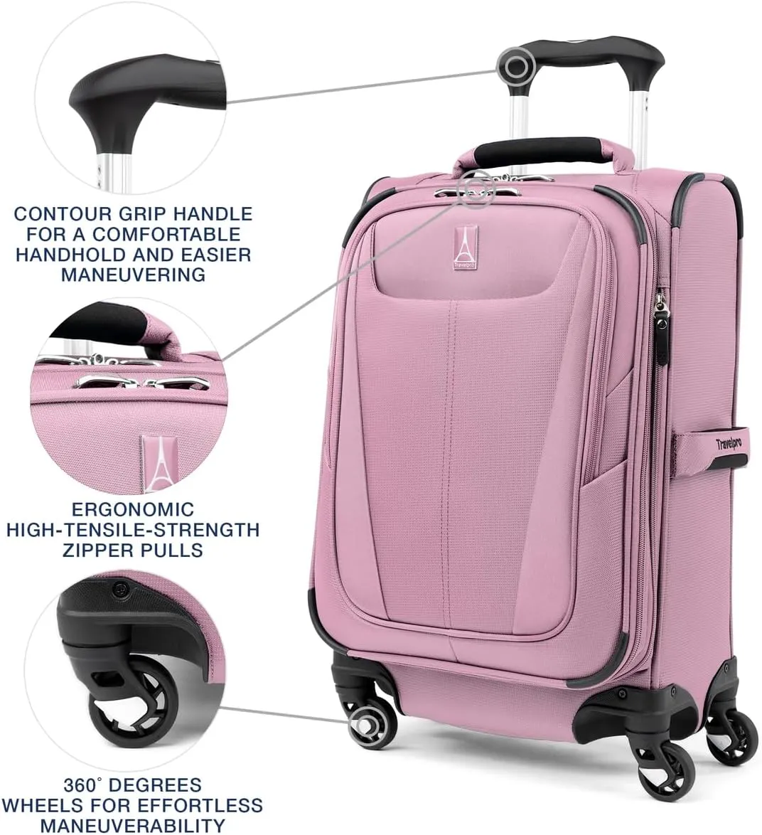Travelpro Maxlite 5 Softside Expandable Carry on Luggage with 4 Spinner Wheels, Lightweight Suitcase, Men and Women, Orchid Pink Purple, Compact Carry on 20-Inch