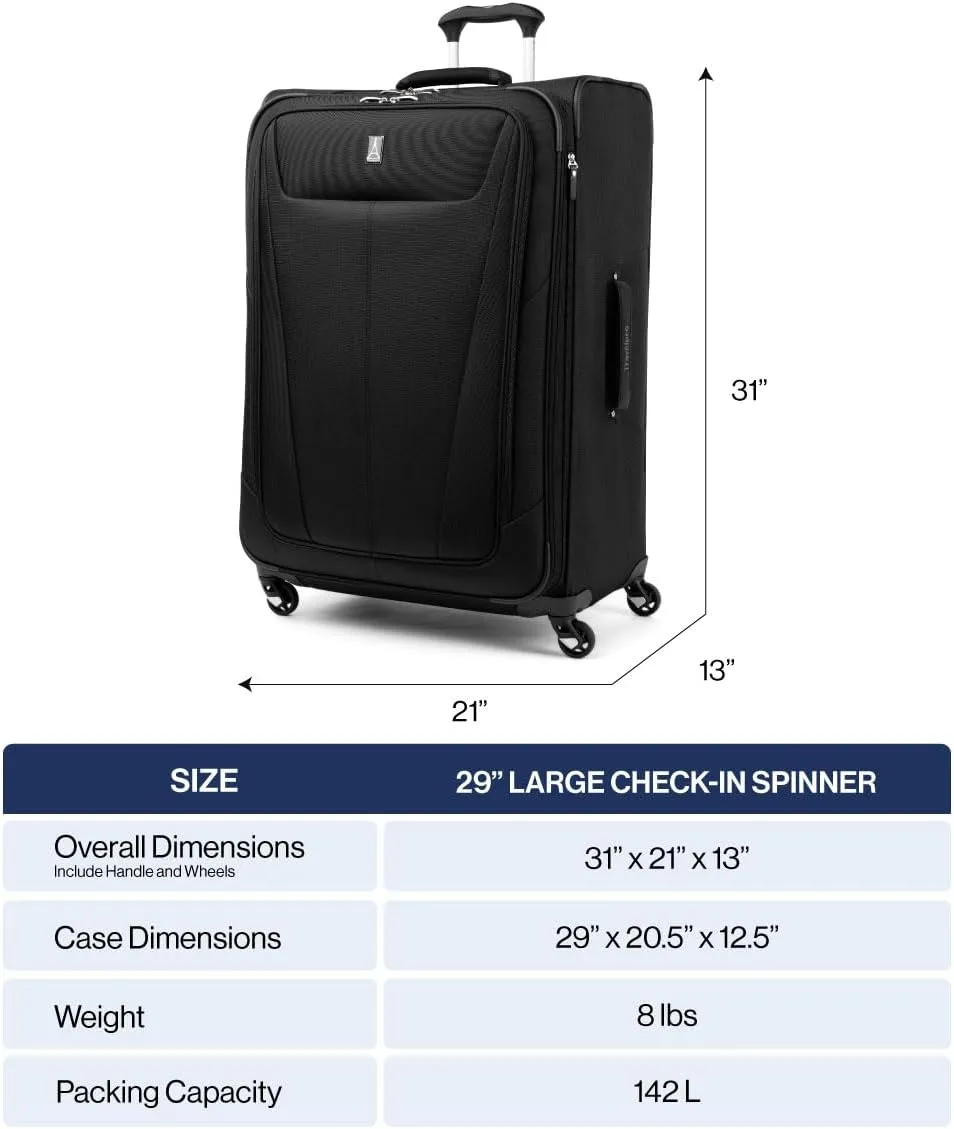 Travelpro Maxlite 5 Softside Expandable Checked Luggage with 4 Spinner Wheels, Lightweight Suitcase, Men and Women, Black, Checked Large 29-Inch