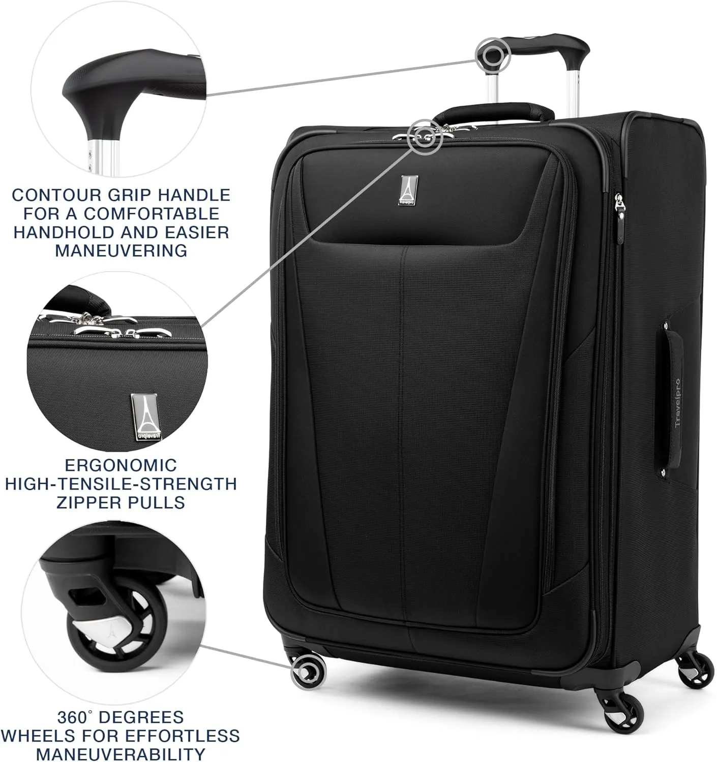 Travelpro Maxlite 5 Softside Expandable Checked Luggage with 4 Spinner Wheels, Lightweight Suitcase, Men and Women, Black, Checked Large 29-Inch