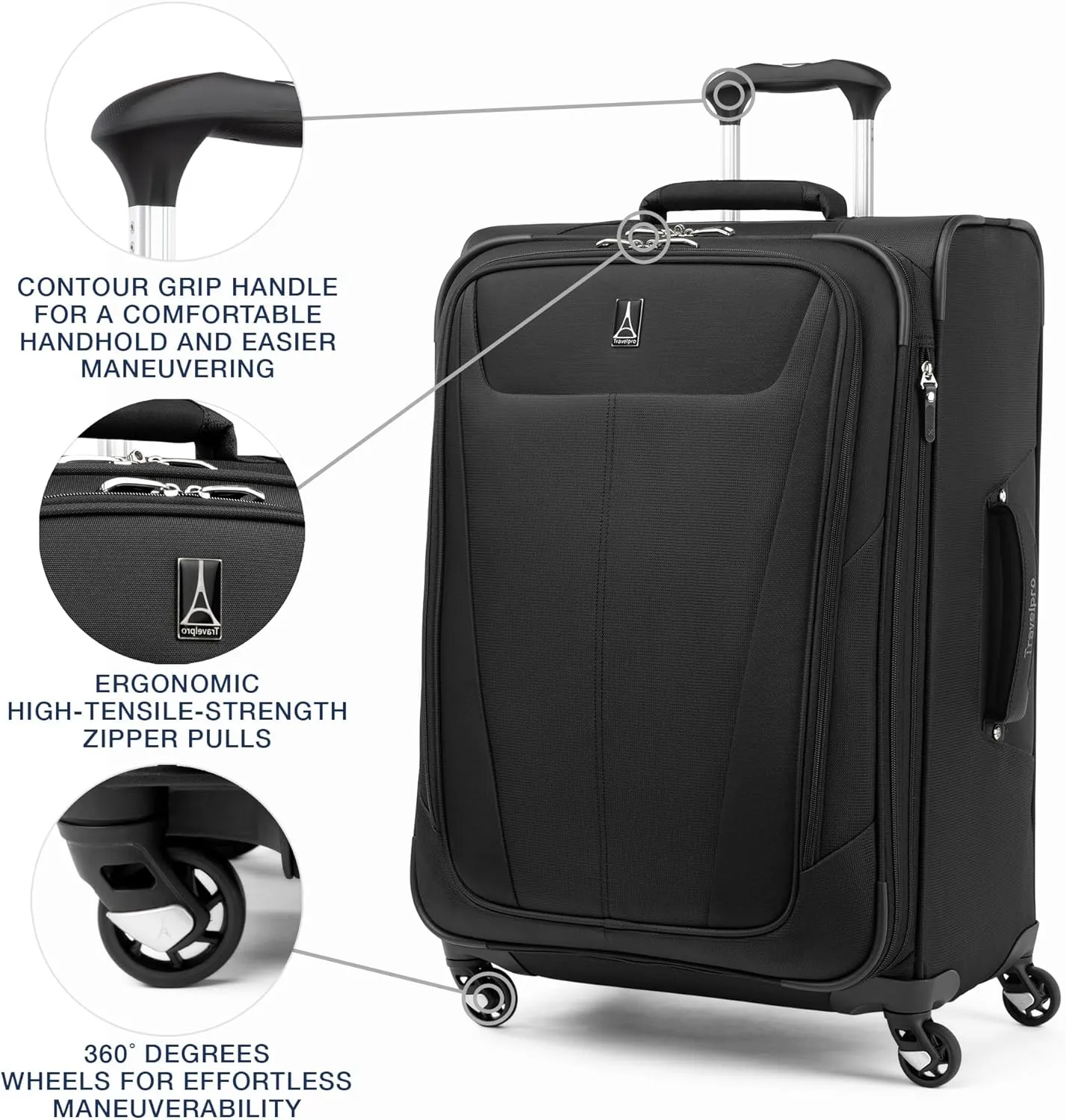 Travelpro Maxlite 5 Softside Expandable Checked Luggage with 4 Spinner Wheels, Lightweight Suitcase, Men and Women, Black, Checked Medium 25-Inch